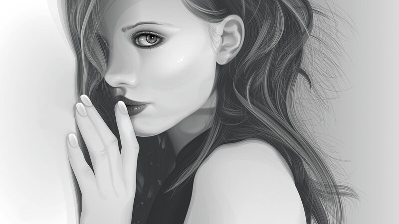 Woman with Hand on Face — Gray, Contemplative