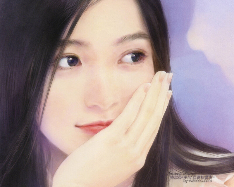 Woman with Hand on Face — Purple