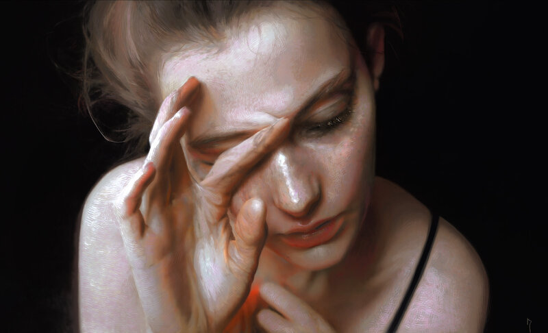 Woman with Hand on Face — White