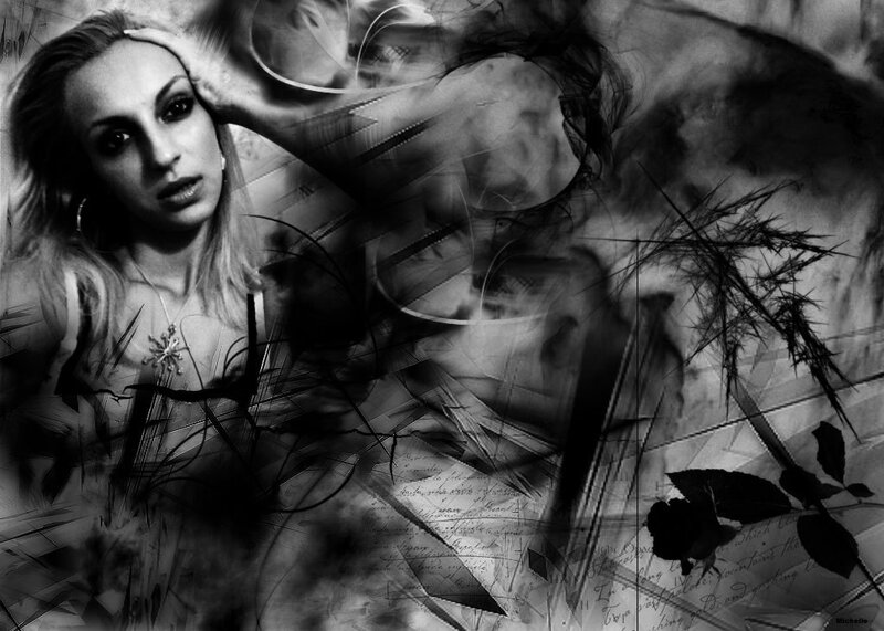 Woman with Hand on Head — Black, Dramatic, Digital Art