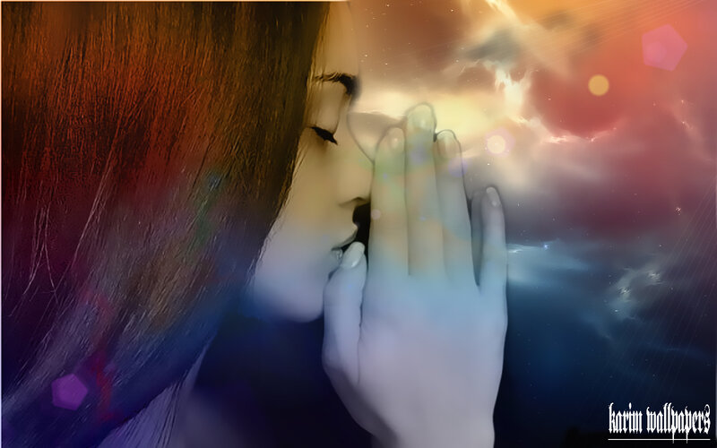 Woman with Hand to Face — Blue
