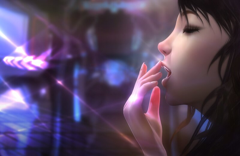 Woman with Hand to Mouth — Purple