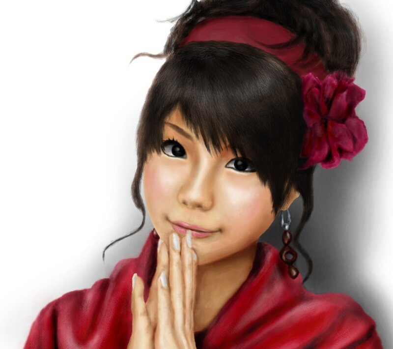 Woman with Hands Clasped — Red