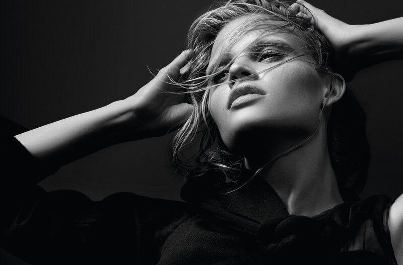 Woman with Hands in Hair — Black, Dramatic