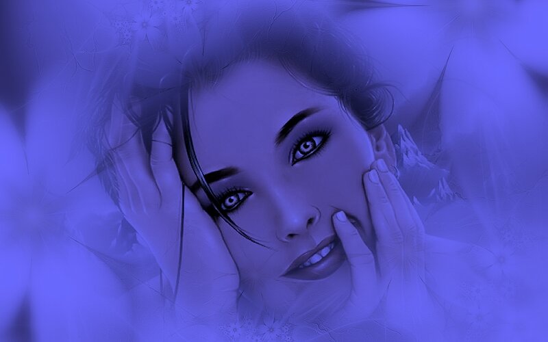 Woman with Hands on Face — Blue