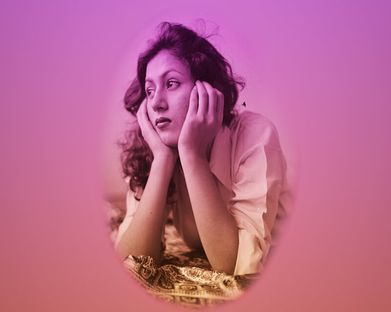 Woman with Hands on Face — Purple