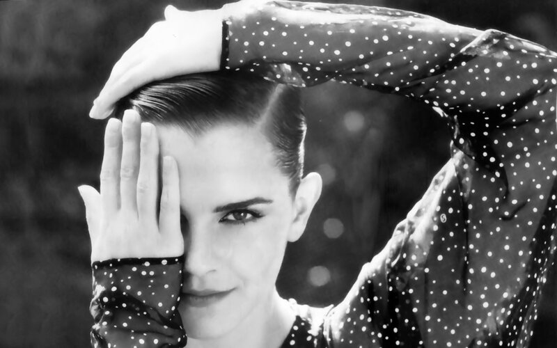 Woman with Hands on Head — Black, Dramatic, Photograph, Polka Dots