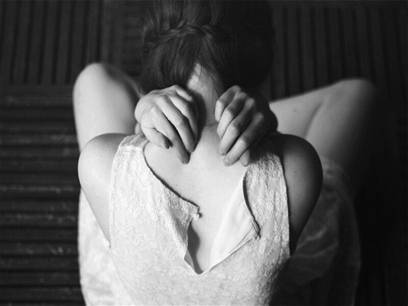 Woman with Hands on Neck — Black