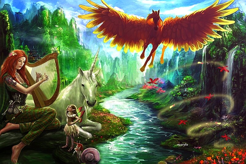 Woman with Harp and Unicorns