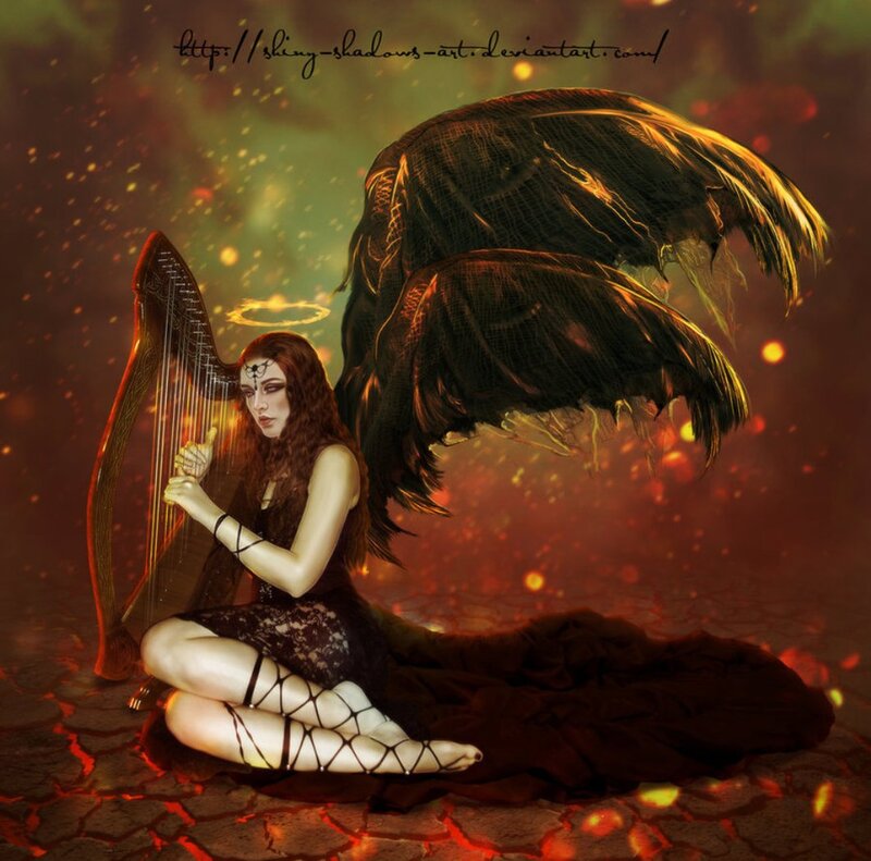 Woman with Harp and Wings — Red