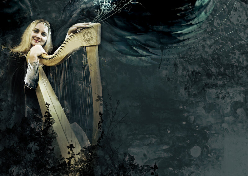 Woman with Harp — Black, Dramatic, Night
