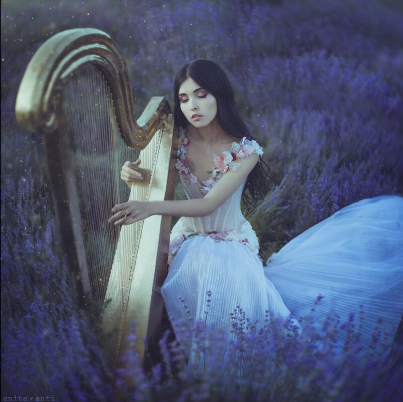 Woman with Harp in Lavender