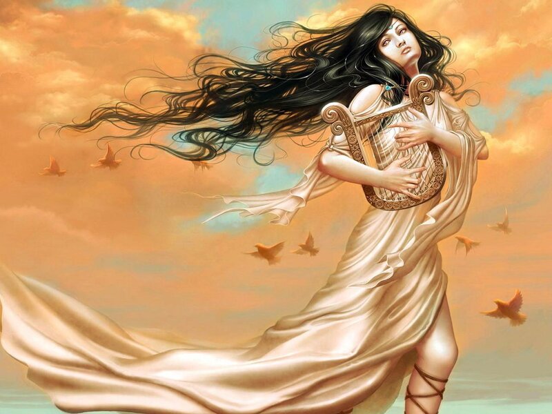 Woman with Harp — Orange, Dramatic