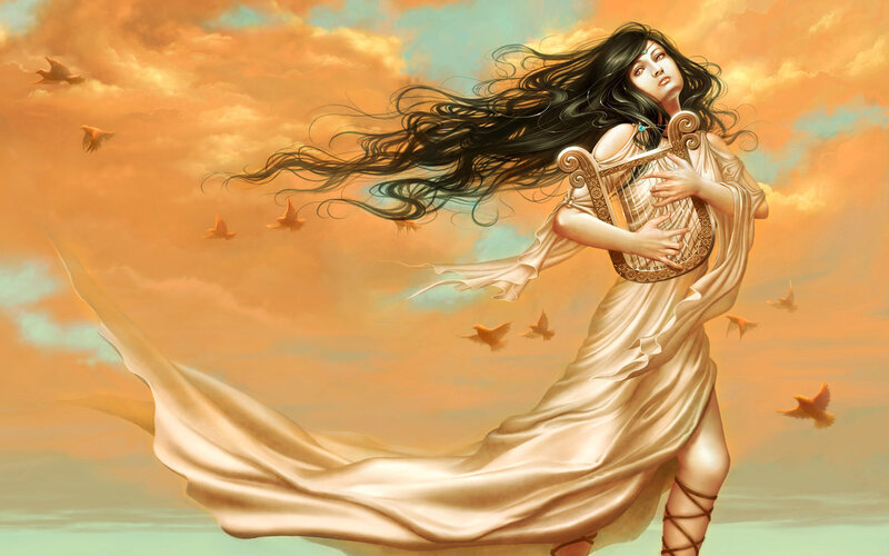 Woman with Harp — Orange