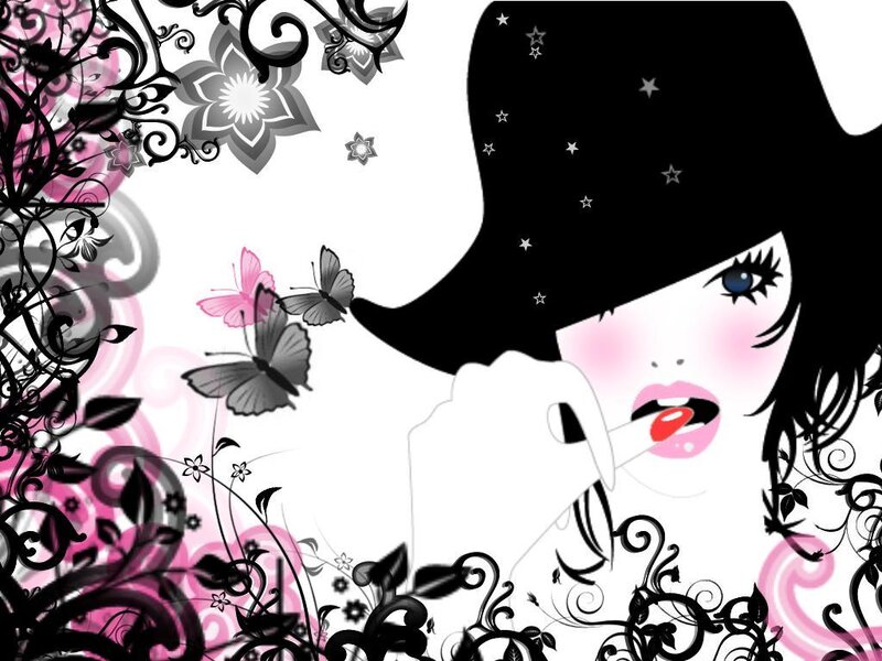 woman with hat and butterflies