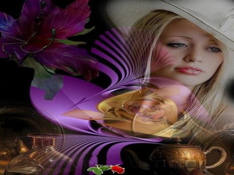Woman with Hat and Flowers — Purple