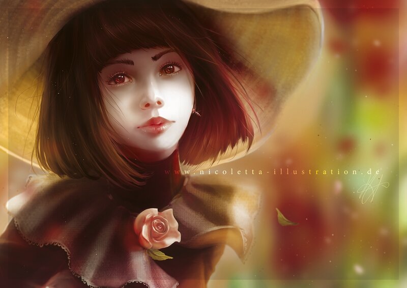 Woman with Hat and Rose — Brown