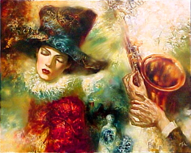 Woman with Hat and Saxophone