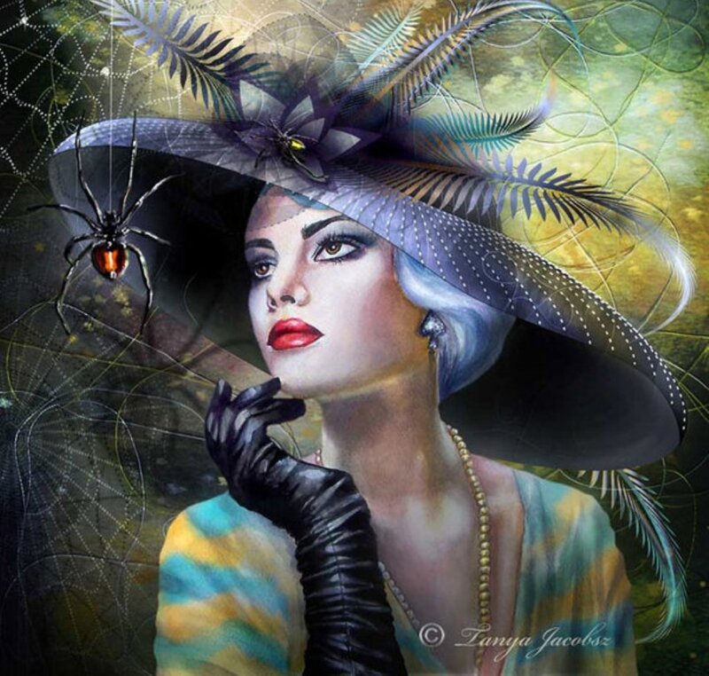 Woman with Hat and Spiders