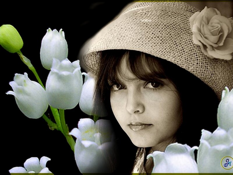 woman with hat and white flowers