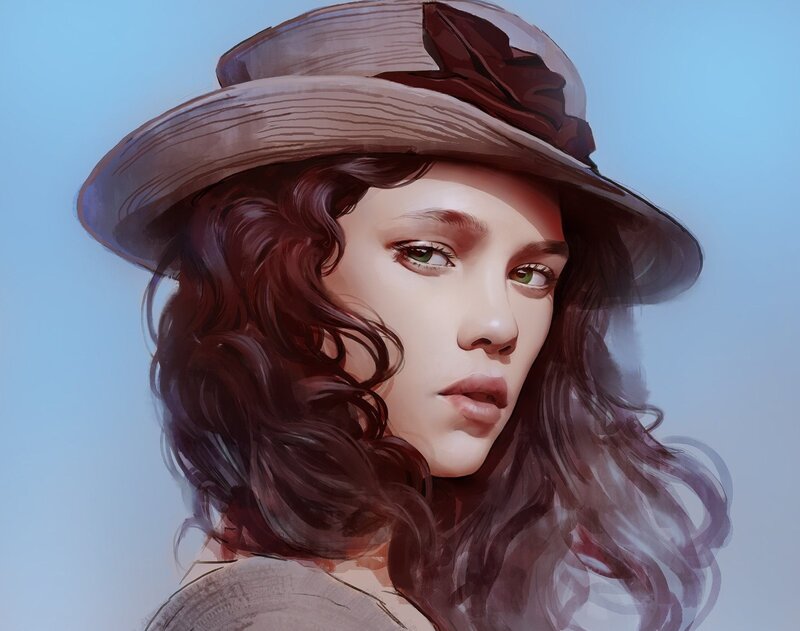 Woman with Hat — Blue