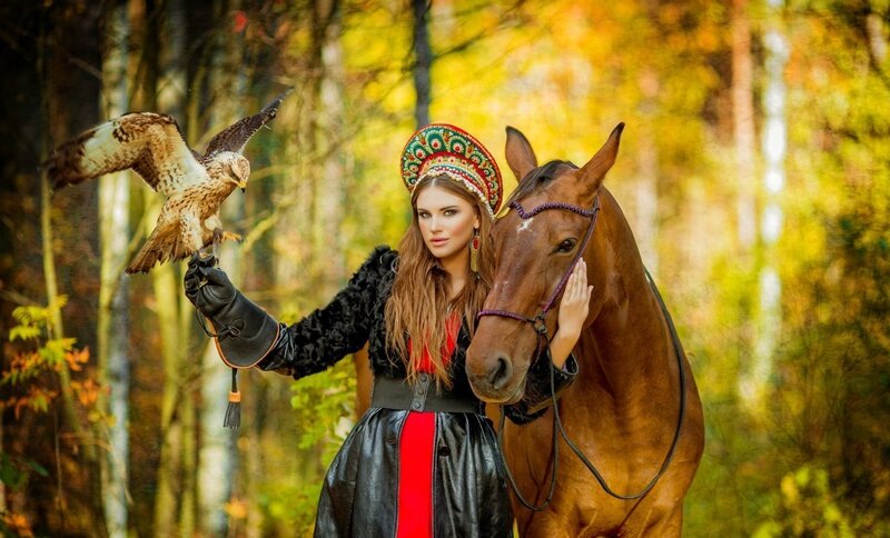 Woman with Hawk and Horse