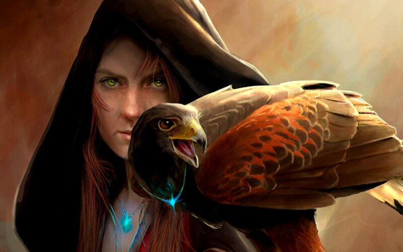 Woman with Hawk — Brown