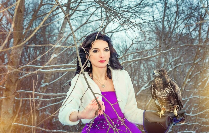 Woman with Hawk — Purple