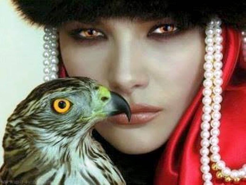 Woman with Hawk — White