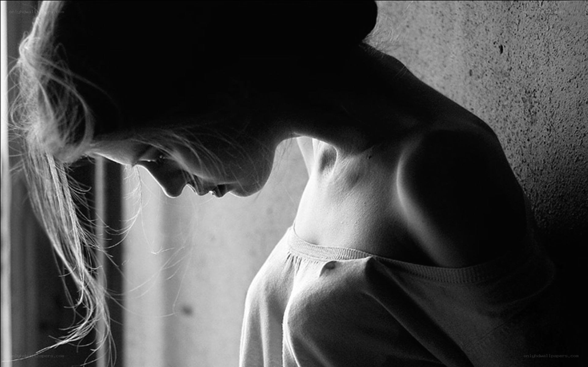 woman with head down