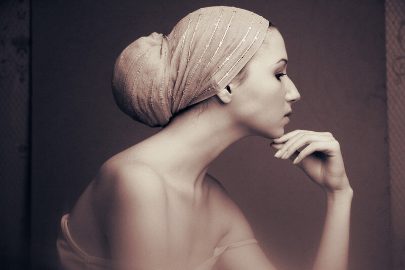 Woman with Head Wrap — Brown