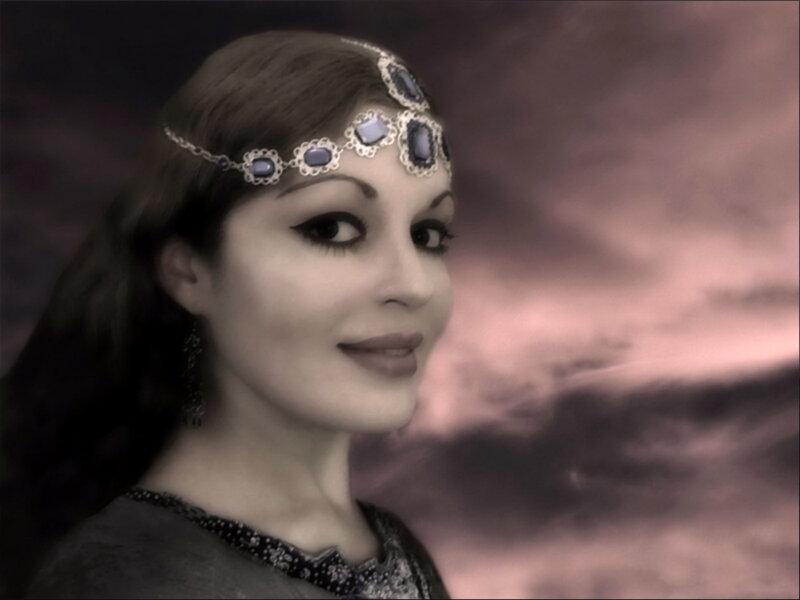 woman with headband and makeup