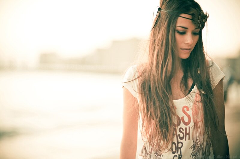 woman with headband at beach