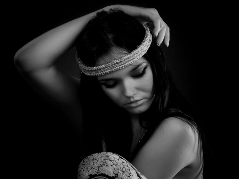Woman with Headband — Black, Dramatic, Photograph
