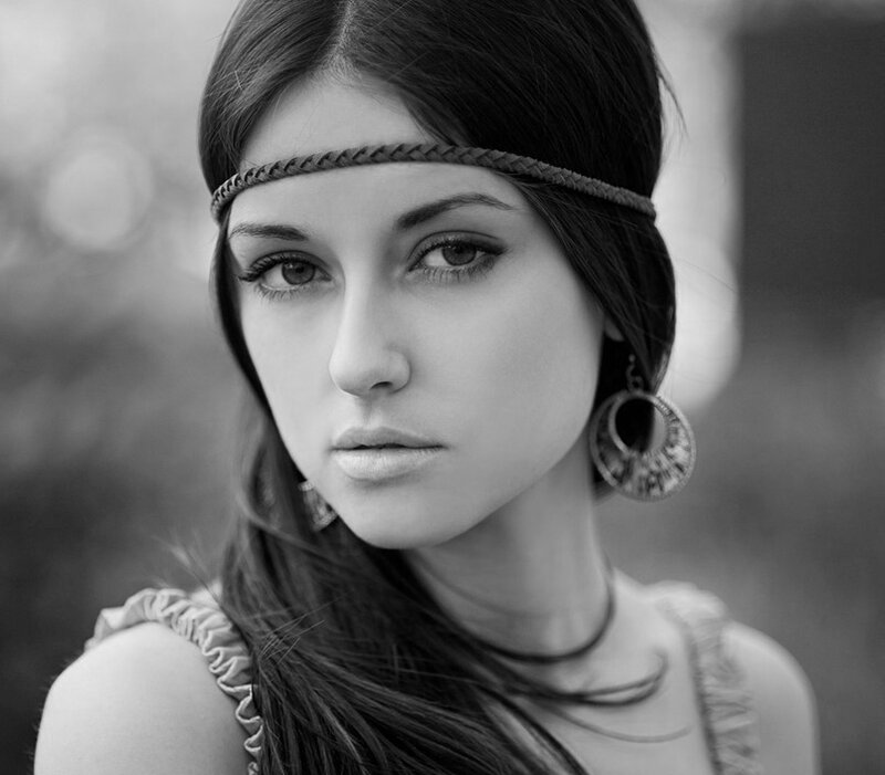 Woman with Headband — Black, Serious