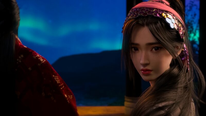 Woman with Headband — Blue, Dramatic, Night