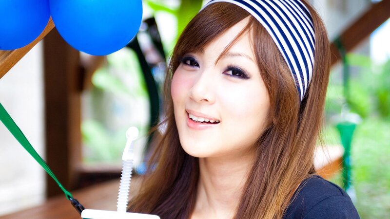 Woman with Headband — Blue, Happy