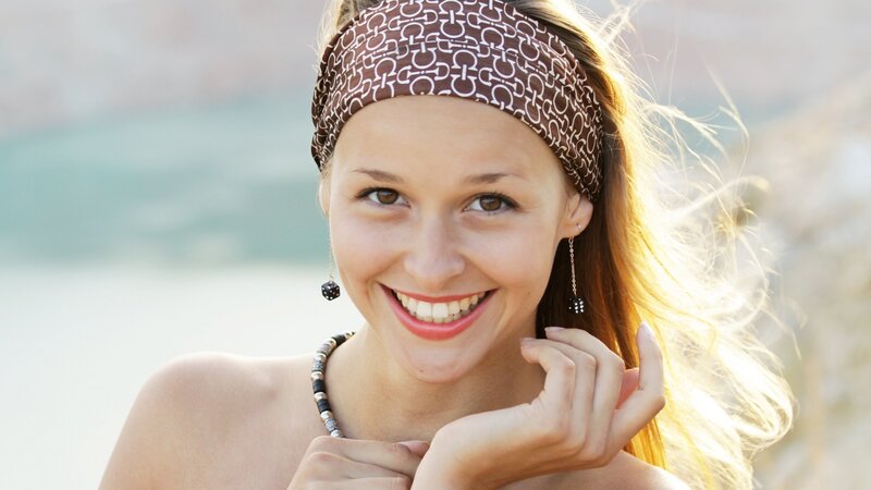 Woman with Headband — Brown, Happy