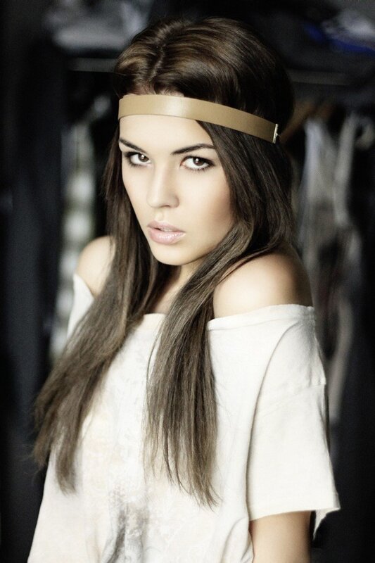 woman with headband in closet