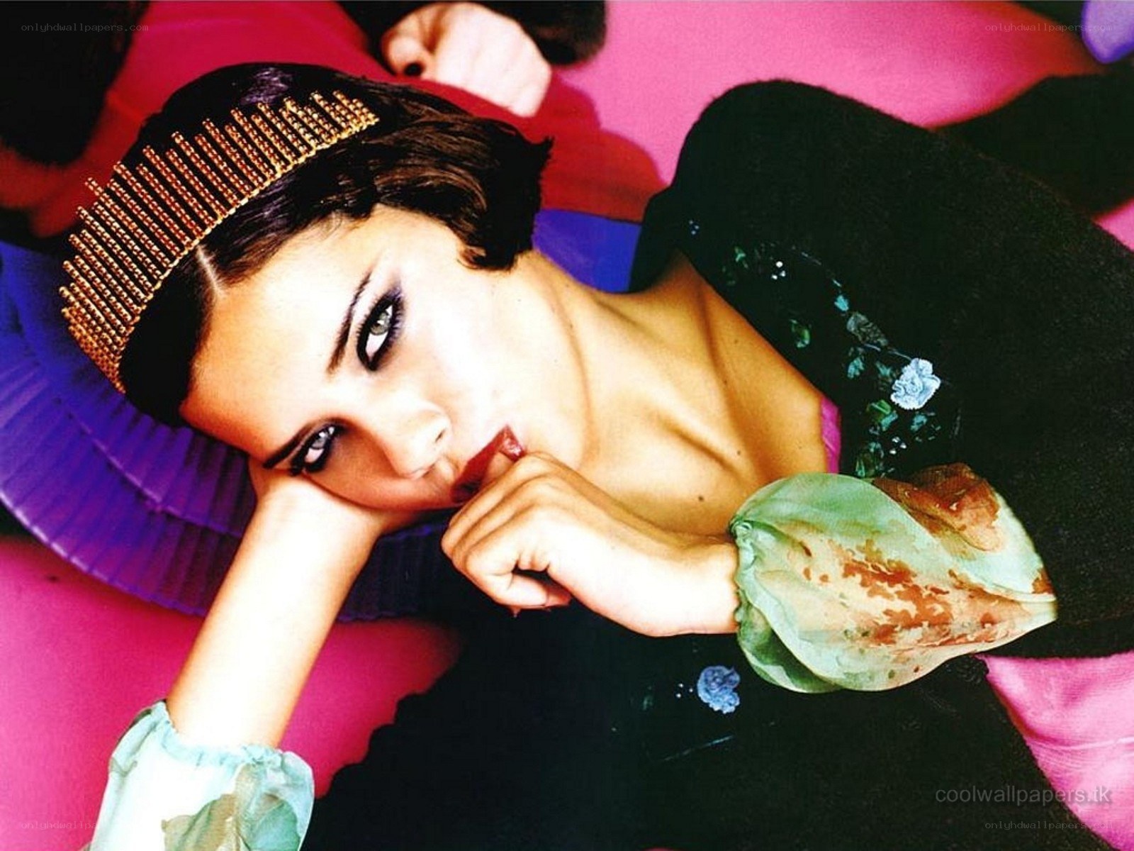woman with headband lying down