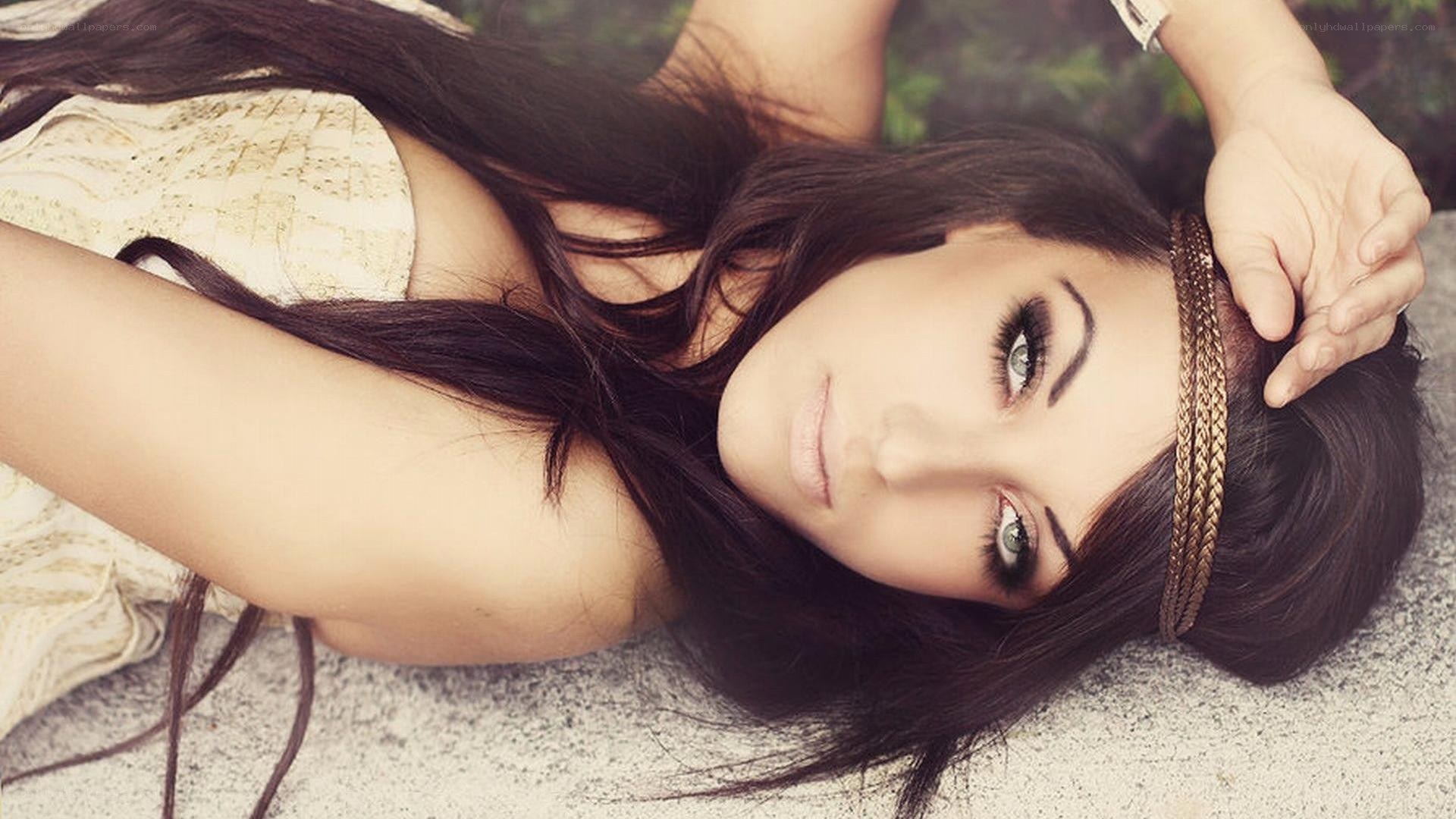 woman with headband lying down