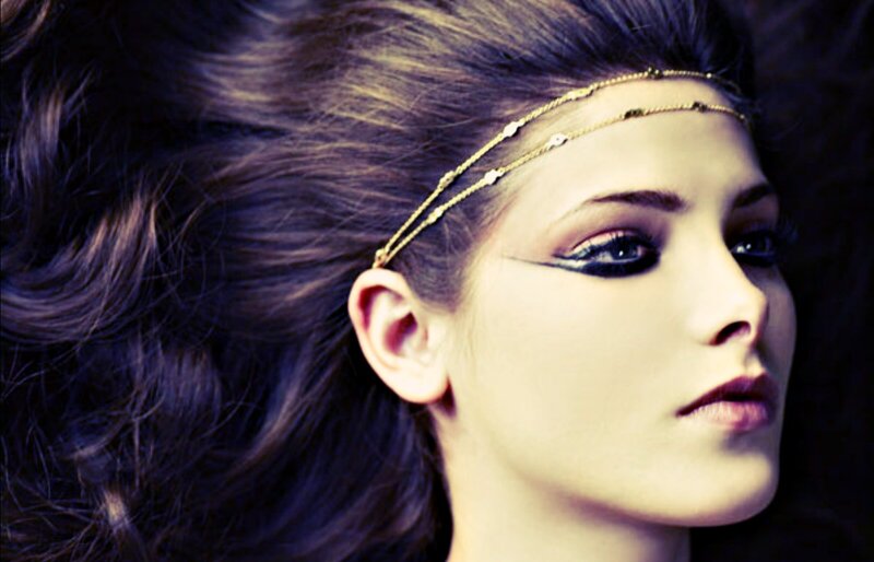 Woman with Headband — Purple, Dramatic, Photograph