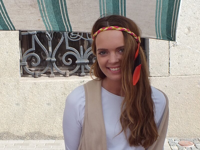 Woman with Headband — White, Neutral