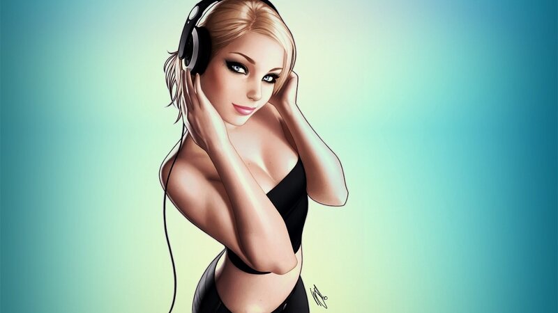 woman with headphones
