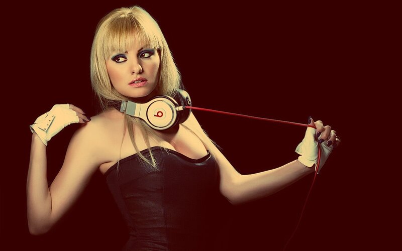 woman with headphones