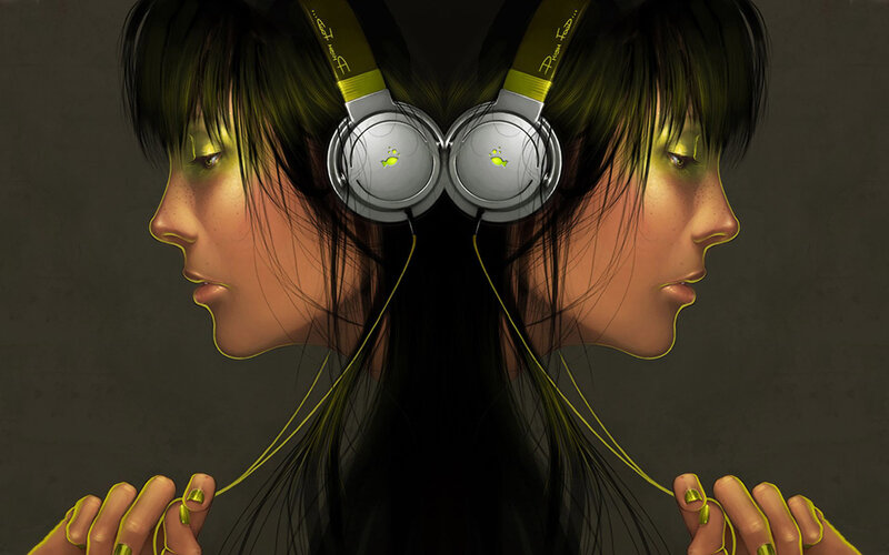 woman with headphones