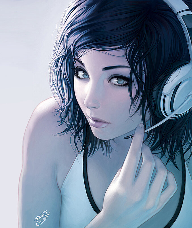 woman with headphones