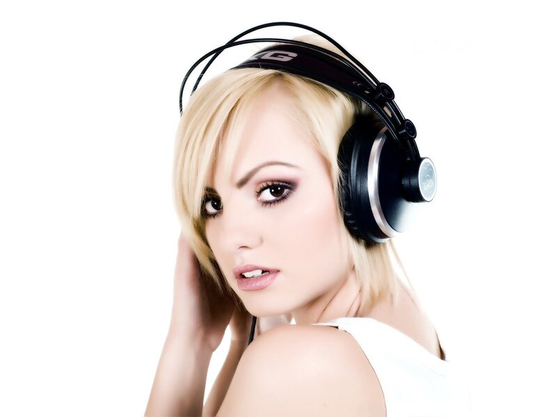 woman with headphones