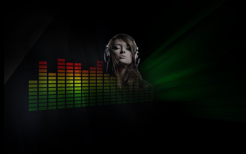 woman with headphones and audio equalizer