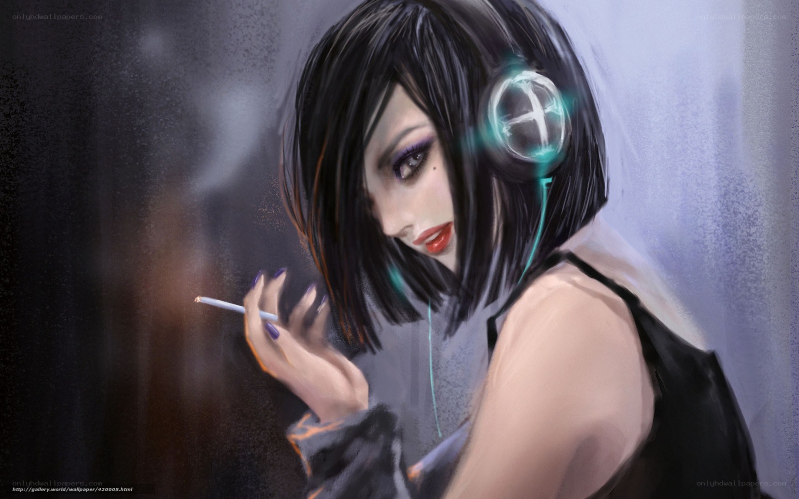 woman with headphones and cigarette
